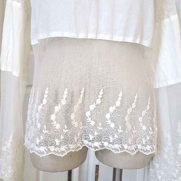 FREE PEOPLE Sheer Embroidered Top Bell Sleeves Cream - Picture 7 of 15